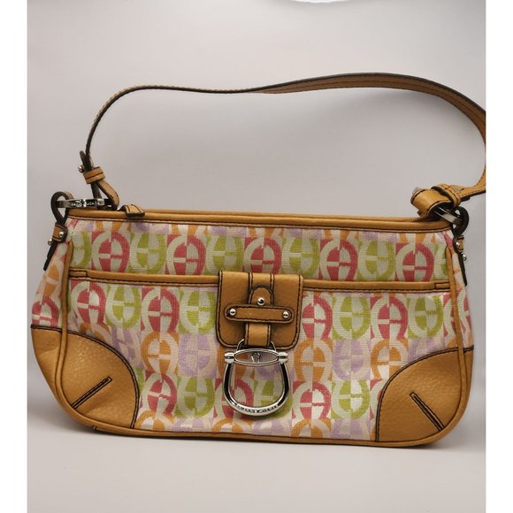 Etienne Aigner Tapestry And Leather Logo Shoulder Bag Purse Spotless Preowned - Picture 1 of 10